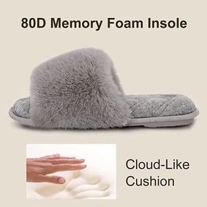 Womens Open Toe Memory Foam Slippers Gray